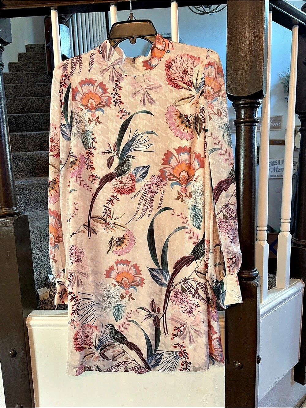 Ted Baker Floral Long Sleeve Mini Dress Pink & Blue